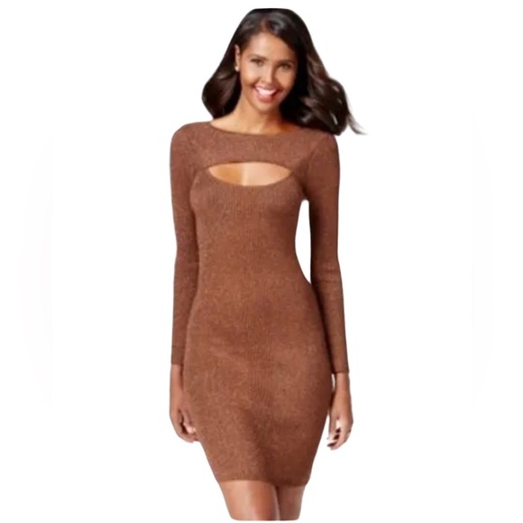 INC Cutout Ribbed Long-Sleeve Sweater Dress Glitter Bodycon Knit Dress Sz M - Picture 1 of 3